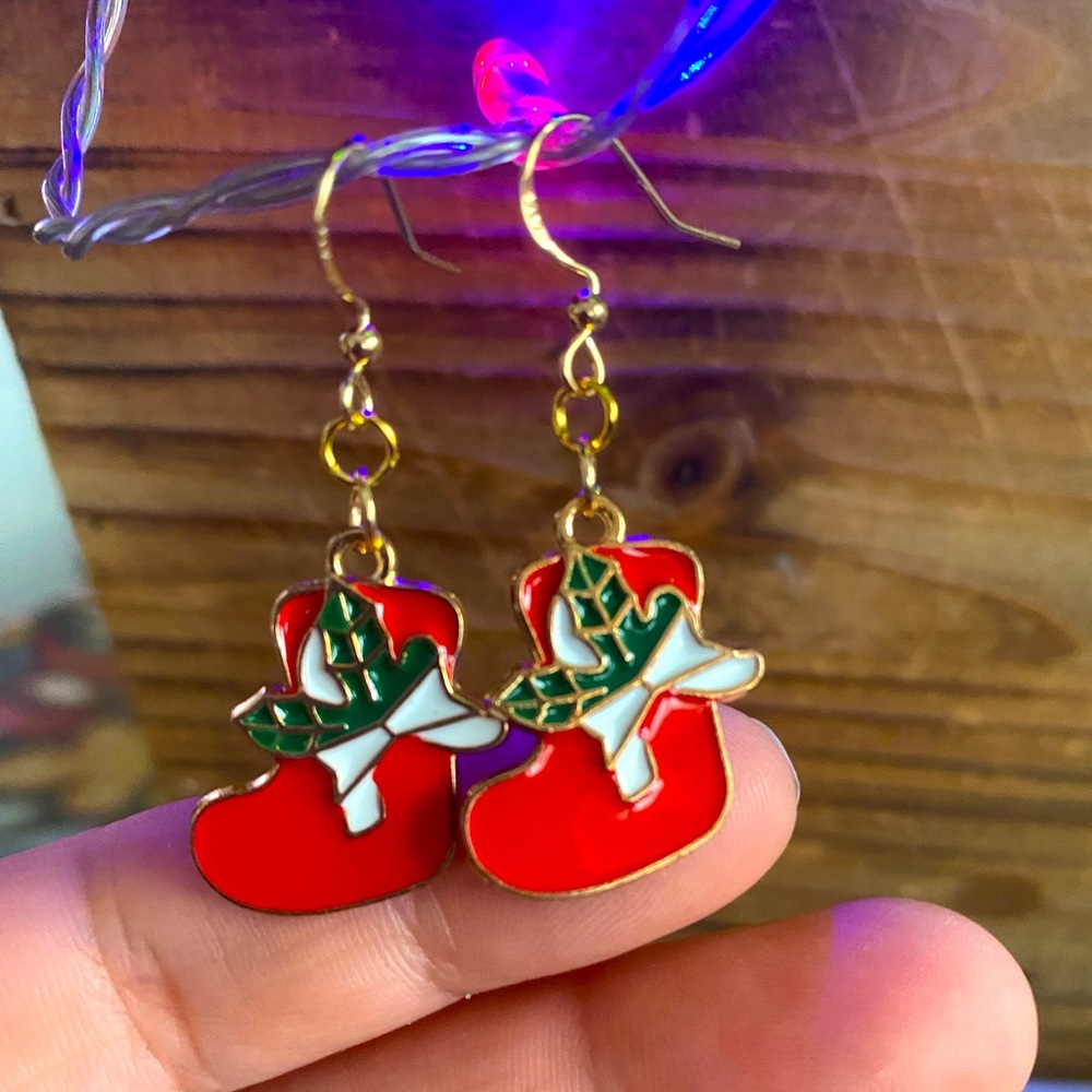 Festive Red Stocking Earrings Christmas winter